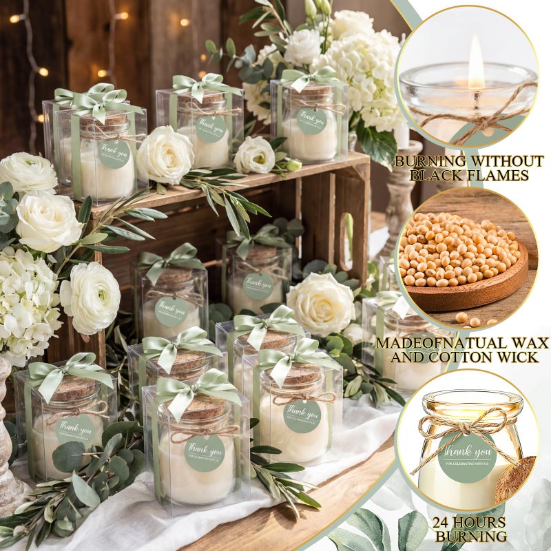 MTLEE Wedding Candle for Guests Gifts Glass Candle Jars Bulk Scented Soy Wax with DIY Tag Cards for Bridesmaid Groomsman Bridal Shower Housewarming Party Favors(Boho,Beige,50 Sets) - Image 3
