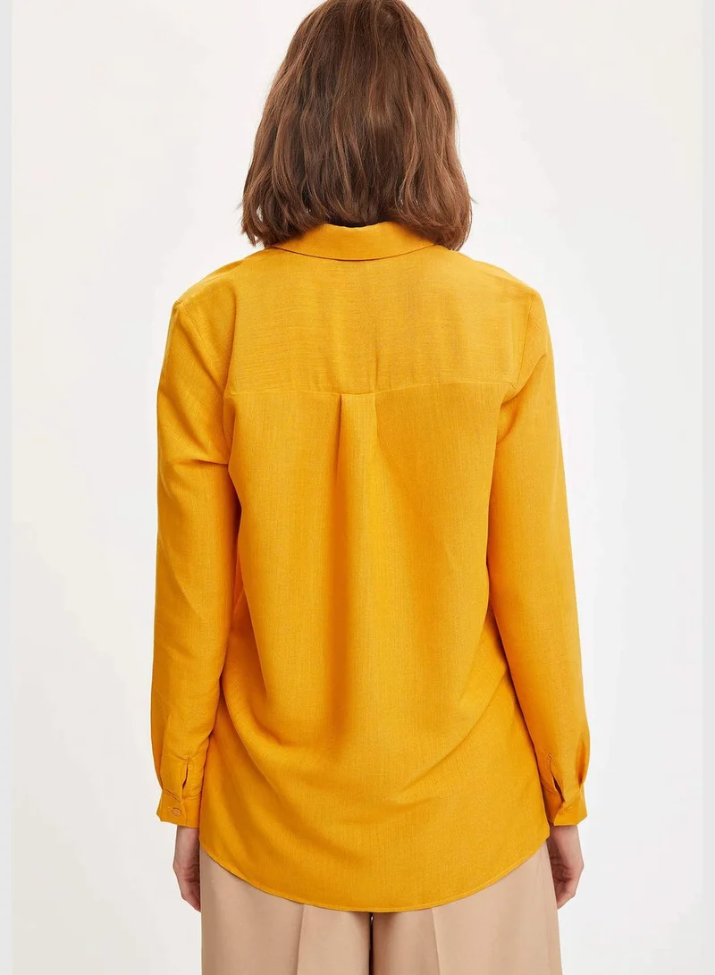 DeFacto Woman Woven Top Regular Fit Shirt Neck Long Sleeve Tunic