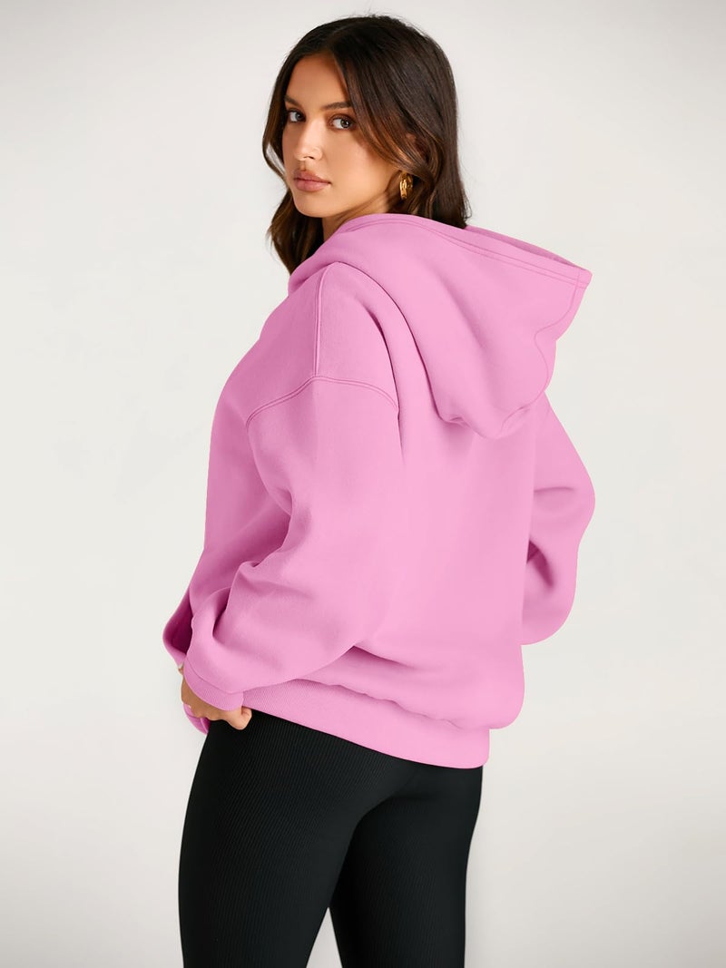 EFAN Women's Oversized Fleece Hoodie, Cozy Plush Pullover Sweatshirt with Pocket Pink L - Image 4