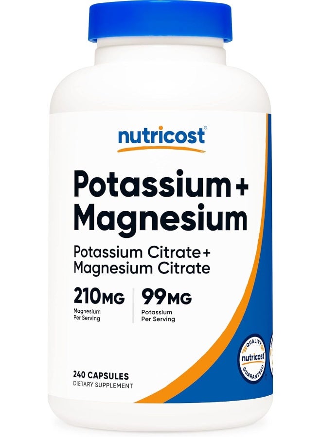 Nutricost Potassium (99 mg) Magnesium (210 mg) Citrates, 240 Capsules - Non-GMO, Gluten Free - Image 1