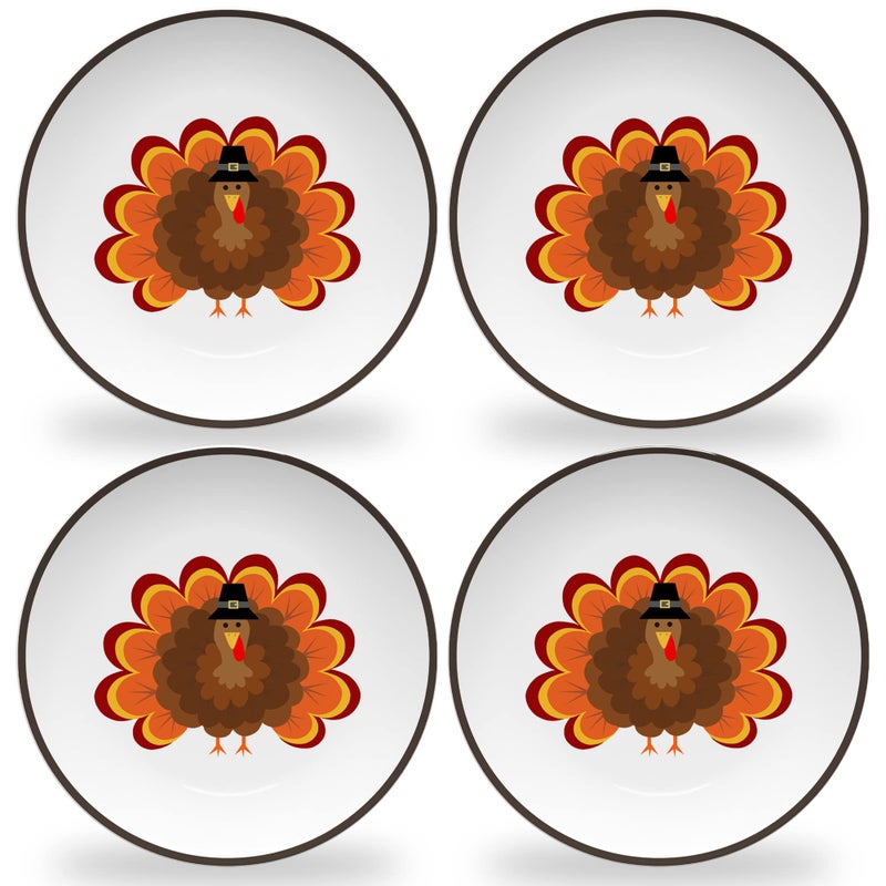 Tiny Expressions  Thanksgiving Plates for Kids  Set of 4 Melamine Thanksgiving Plates with Cute Turkey Designs for Children  Perfect for Holiday Meals and Celebrations