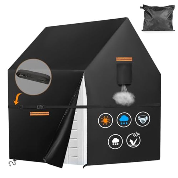 GRABADO Playhouse Cover for Outdoor Waterproof,GRABADO 420D Heavy Duty Playhouse for Kids Cover,Universal Toddler Backyard Play House Cover,Easier to Cover by Side Zipper,4 Reflective Strips&Windproof Buckle - Image 1