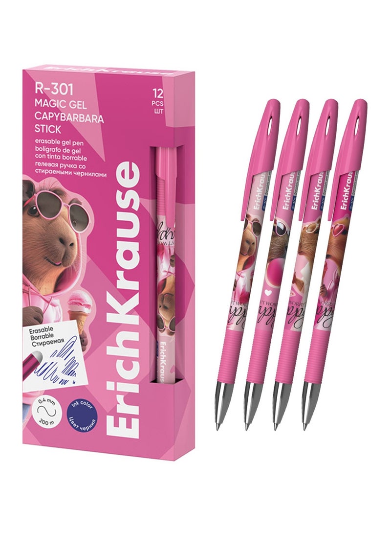 ErichKrause 12-Piece R-301 Capybarbara Themed Magic Erasable Gel Pen Blue Ink - Image 1