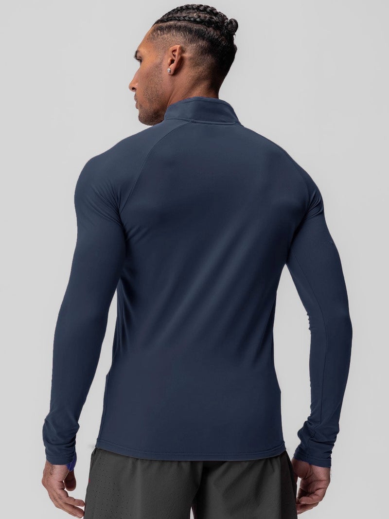 Sports Fitness Tight Men'S Quick-Drying Half-Zipper Solid Color Workout High Elastic Compression Long Sleeve Top - Image 4