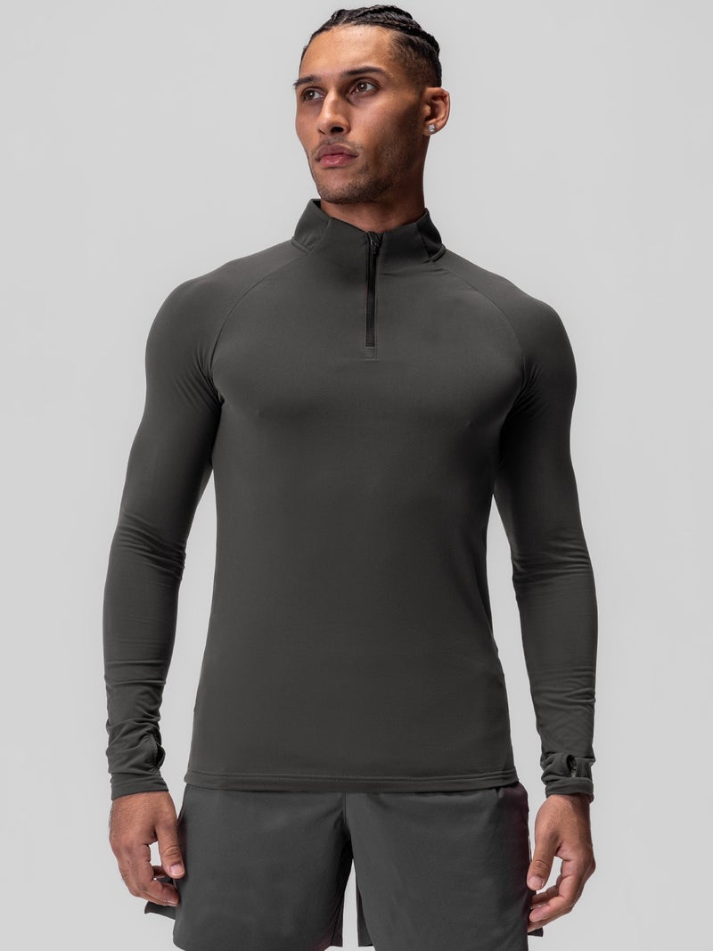 Sports Fitness Tight Men'S Quick-Drying Half-Zipper Solid Color Workout High Elastic Compression Long Sleeve Top - Image 3