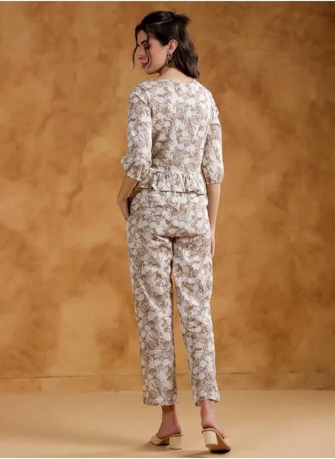 sanskrutihomes Sanskrutihomes Printed Ruffled Hem Top and Pants Co-Ords