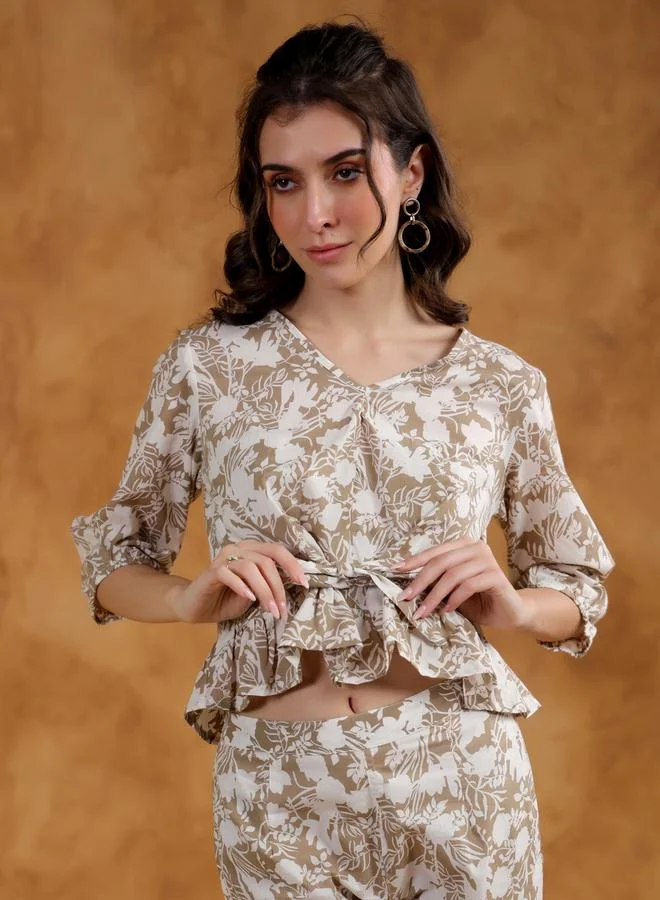 sanskrutihomes Sanskrutihomes Printed Ruffled Hem Top and Pants Co-Ords