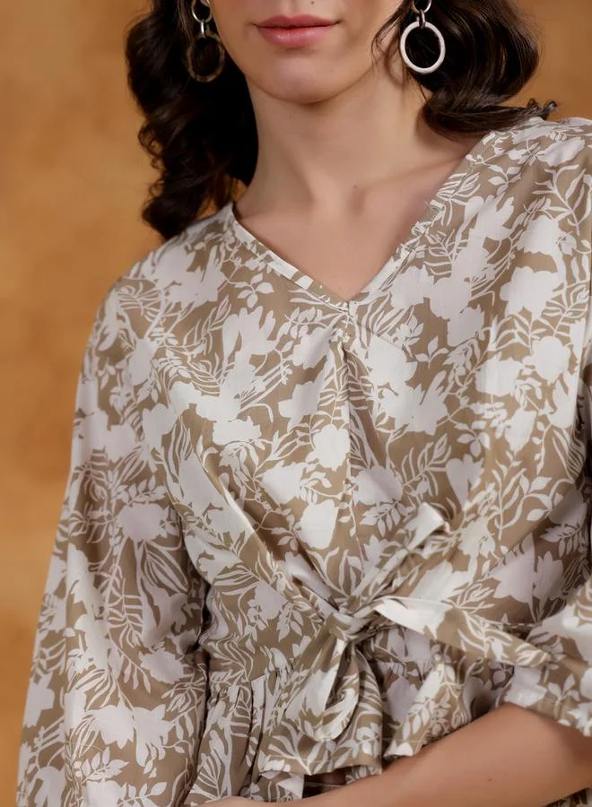 sanskrutihomes Sanskrutihomes Printed Ruffled Hem Top and Pants Co-Ords