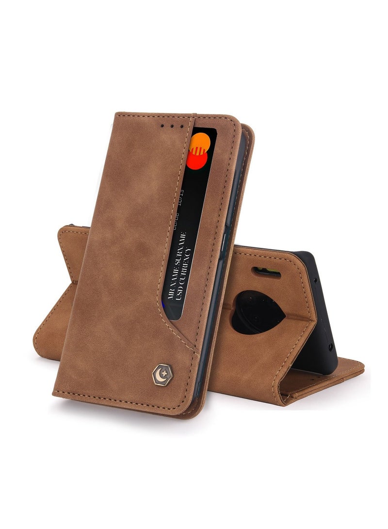 Pola for Huawei Mate30 Pro Case, Luxury PU Leather Magnetic Flip Phone Cover Brown - Image 1