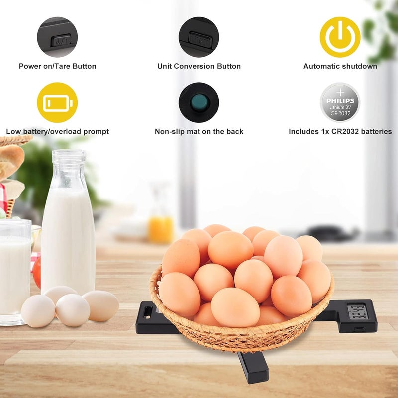 MAKINGTEC Folding Kitchen Scale, Compact Accurate Digital Portable Food Scale with LCD Display, Auto Power Off and Tare Features for Kitchen Food Coffee Cat and Dog Food Cake Flour Healthy Eating People (Black) - Image 5