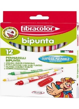 Fibracolor Bipunta Thick+Fine Double Tip Felt Tip Pen 12 Colors 