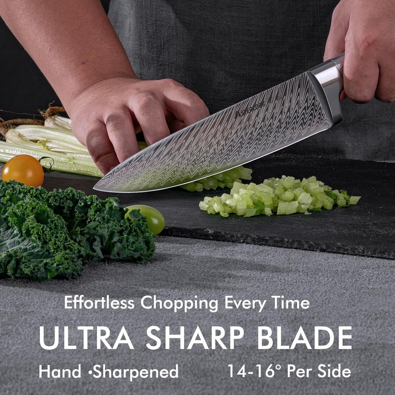 Astercook Knife Set, 21 Pieces Kitchen Knife Set with Built-in Sharpener, German Stainless Steel Knife Block Set, Razor-Sharp Knives with Full-tang Handle, Dishwasher Safe, Silver - Image 4