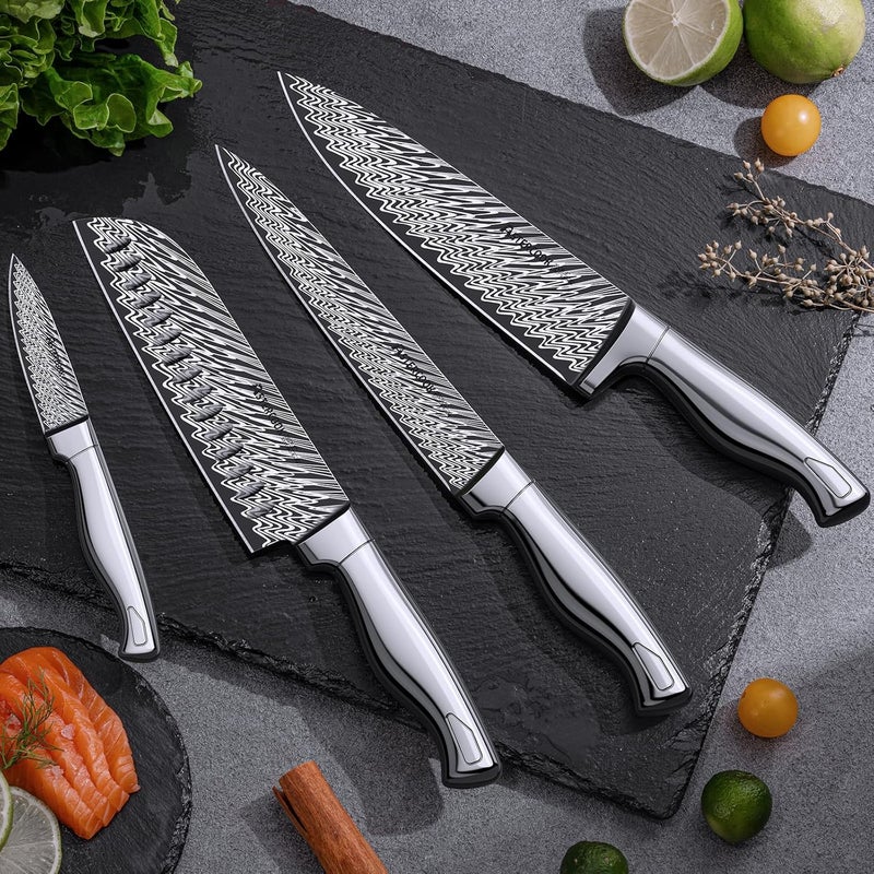 Astercook Knife Set, 21 Pieces Kitchen Knife Set with Built-in Sharpener, German Stainless Steel Knife Block Set, Razor-Sharp Knives with Full-tang Handle, Dishwasher Safe, Silver - Image 2
