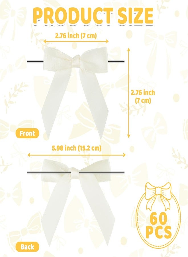 Resflyar 60 Pack Twist Tie Bows for Treat Bags, 2.76" Champagne Satin Ribbon Bows Premade Craft Bows for Christmas Craft Gift Wrapping Birthday Cake Cookie Candy Baking Wedding Baby Shower Thanksgiving Decor - Image 2