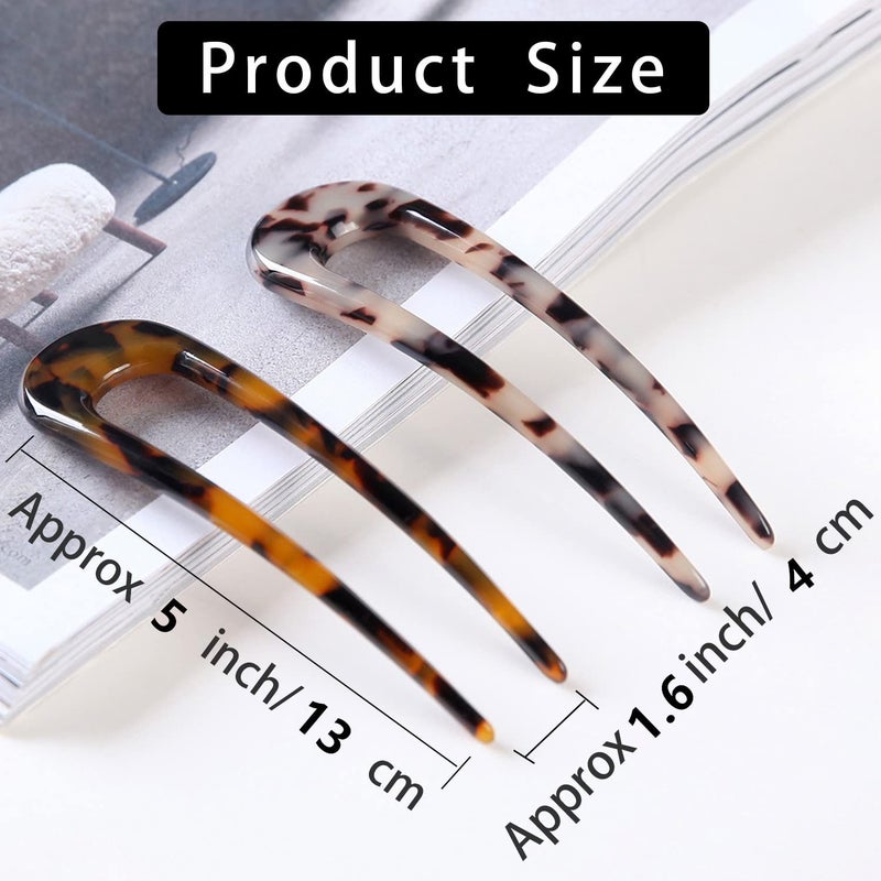 Fsmiling French Hair Pins Tortoise Shell U Shaped 2 Prong Hair Sticks Acetate Chignon Pin for Women Hairstyle Accessories 2 Pack - Image 4