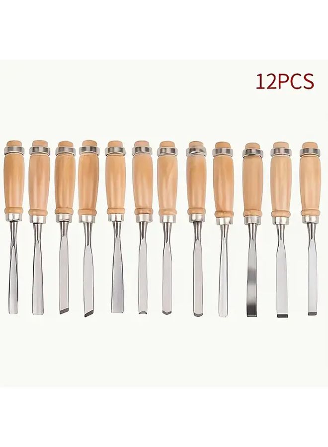 12 Piece Wood Carving Chisel Set With Comfortable Beech Handles High Manganese Steel Polished Finish For Fine Woodworking And Carving Includes Durable Black Storage Box Ergonomic Grip - Image 2