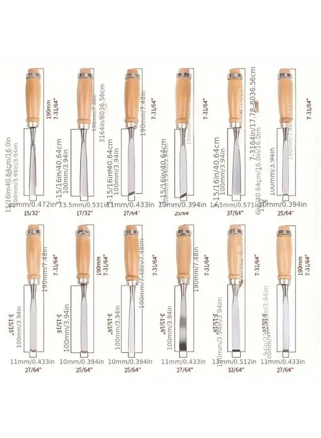 12 Piece Wood Carving Chisel Set With Comfortable Beech Handles High Manganese Steel Polished Finish For Fine Woodworking And Carving Includes Durable Black Storage Box Ergonomic Grip - Image 3