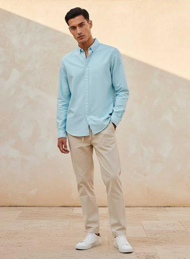 Splash FAV BLUE Basic Regular Fit Button Down Collar Textured Long Sleeves Shirt for Men | Best Price UAE