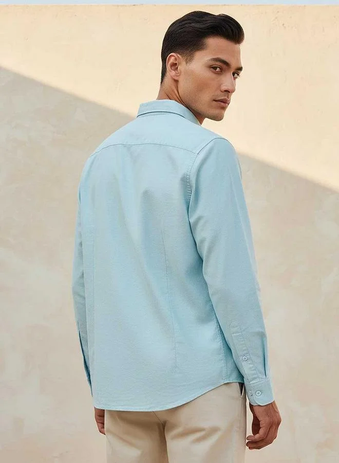 Splash FAV BLUE Basic Regular Fit Button Down Collar Textured Long Sleeves Shirt for Men | Best Price UAE