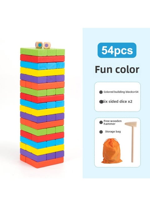 Children's Puzzle Stacking Layered High Cracking Balanced Cracking Building Blocks Stacking Wood Headline Table Game Benefit Intelligence Toys-Color:Color 54 Capsules [free Wooden Hammer + Storage Bag]