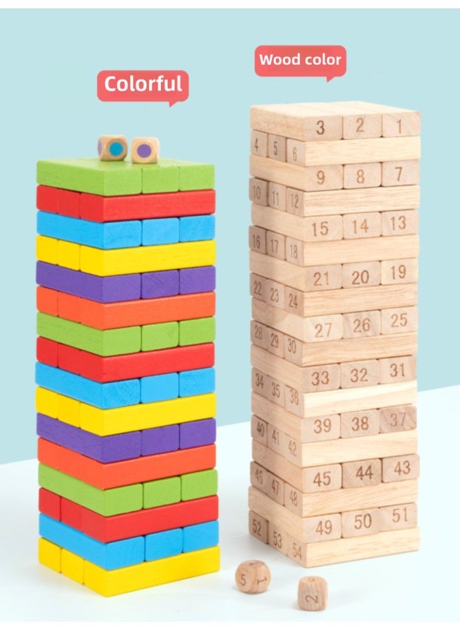 Children's Puzzle Stacking Layered High Cracking Balanced Cracking Building Blocks Stacking Wood Headline Table Game Benefit Intelligence Toys-Color:Color 54 Capsules [free Wooden Hammer + Storage Bag]