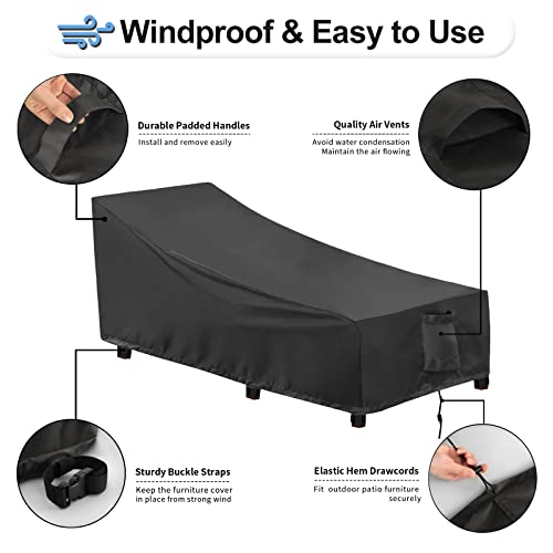 OutdoorLines Outdoor Waterproof Patio Chaise Lounge Chair Cover - UV Resistant Lounger Covers Heavy Duty Weatherproof Patio Sofa Furniture Covers, 1 Pack, 78Wx35.5Dx33H Inches, Black - Image 5
