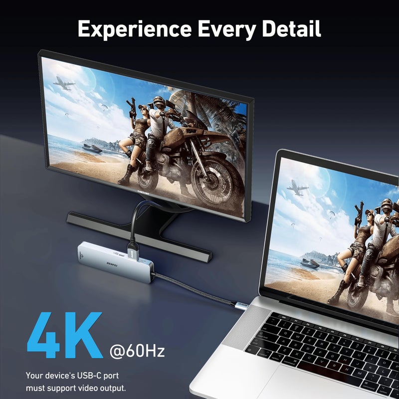 BENFEI 6-in-1 USB C Hub with HDMI(4K@60Hz), 2 USB-A, 1 USB-C Data, 100W Charge, Gigabit Ethernet, Silicone Tangle-Free Cable Compatible with MacBook Pro/Air, iPad Pro, iMac, iPhone 15 Pro/Pro Max - Image 5