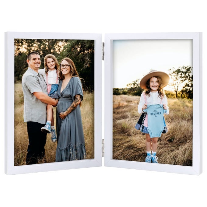 Double 4x6 Picture Frame Hinged Folding Photo Frame with Glass Front Vertical Frame on Desktop White