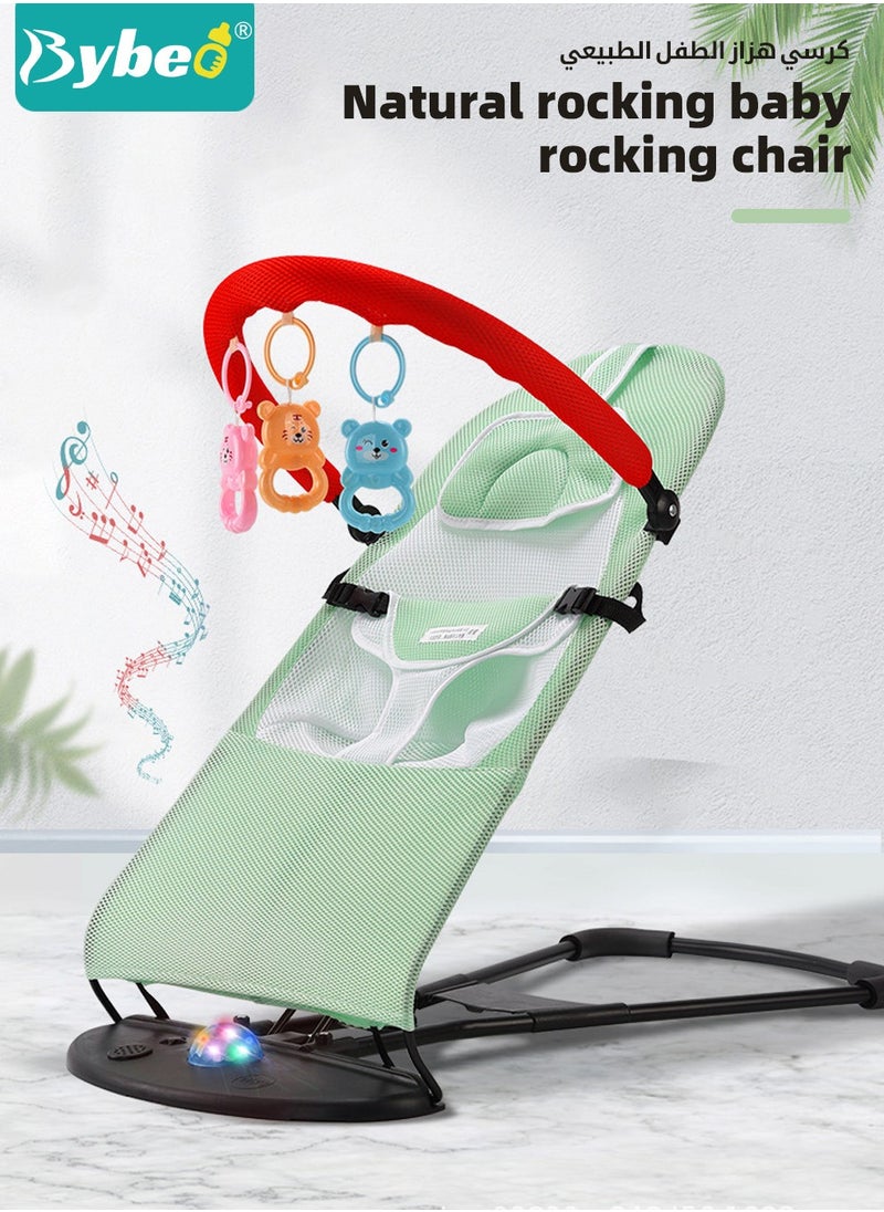 Bybeo Baby Bouncer, Infant Rocker, Portable Baby Swing Chair, Durable Bouncer Seat, Infant Rocking Bouncer for Babies, with 3-Point Harness, 4 Adjustable Height, Mosques Net, Toy Rack  - Image 2