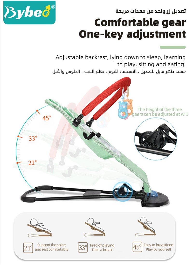 Bybeo Baby Bouncer, Infant Rocker, Portable Baby Swing Chair, Durable Bouncer Seat, Infant Rocking Bouncer for Babies, with 3-Point Harness, 4 Adjustable Height, Mosques Net, Toy Rack  - Image 4