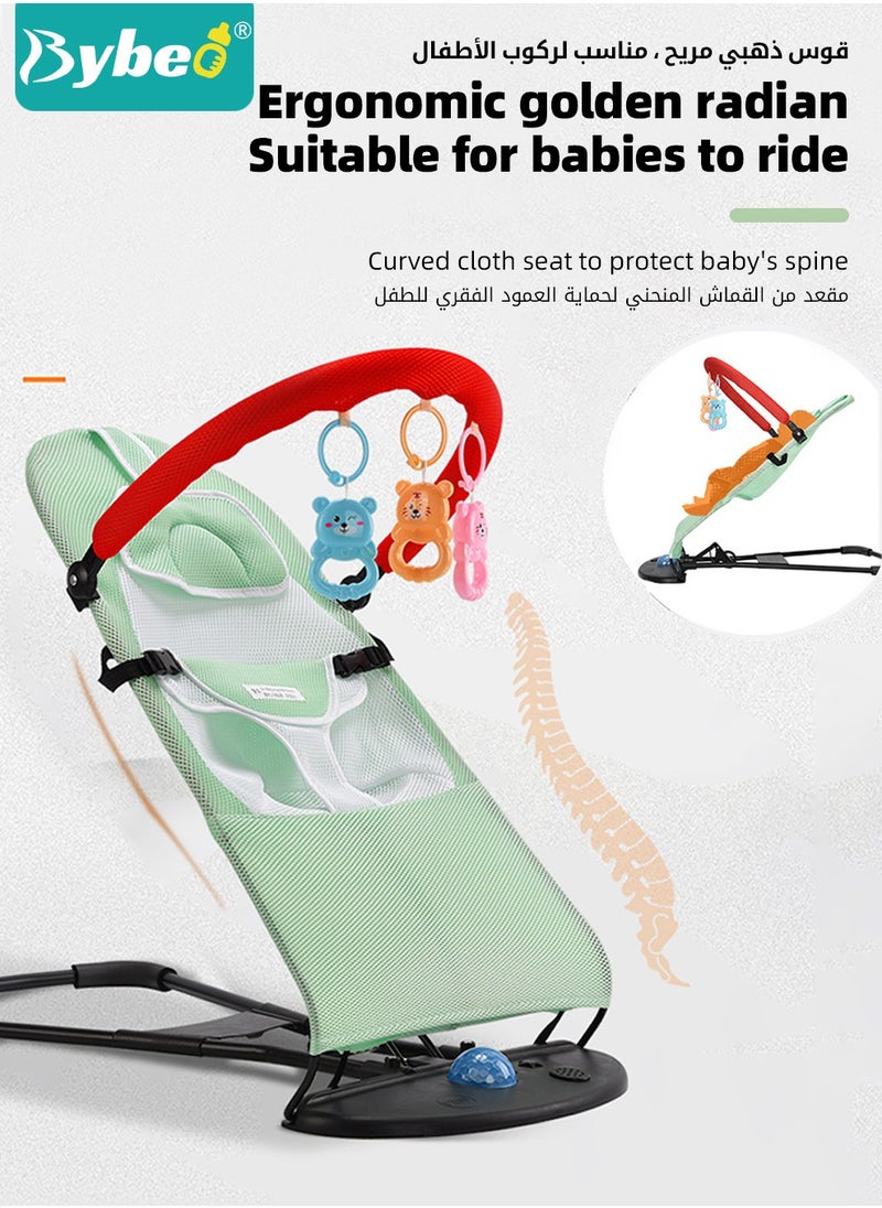 Bybeo Baby Bouncer, Infant Rocker, Portable Baby Swing Chair, Durable Bouncer Seat, Infant Rocking Bouncer for Babies, with 3-Point Harness, 4 Adjustable Height, Mosques Net, Toy Rack  - Image 5