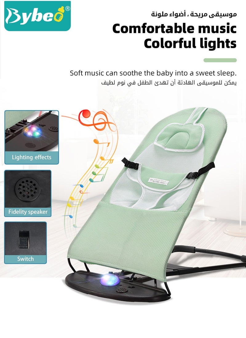 Bybeo - Baby Bouncer, Infant Rocker, Portable Baby Swing Chair, Durable Bouncer Seat, Infant Rocking Bouncer for Babies, with 3-Point Harness, 4 Adjustable Height, Mosques Net, Toy Rack - Image 1