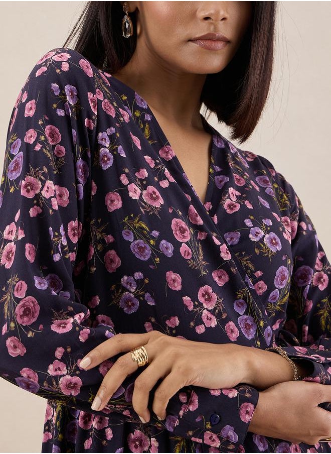 Femmella - Floral Print Wrap Midi Dress by Styli - Image 1