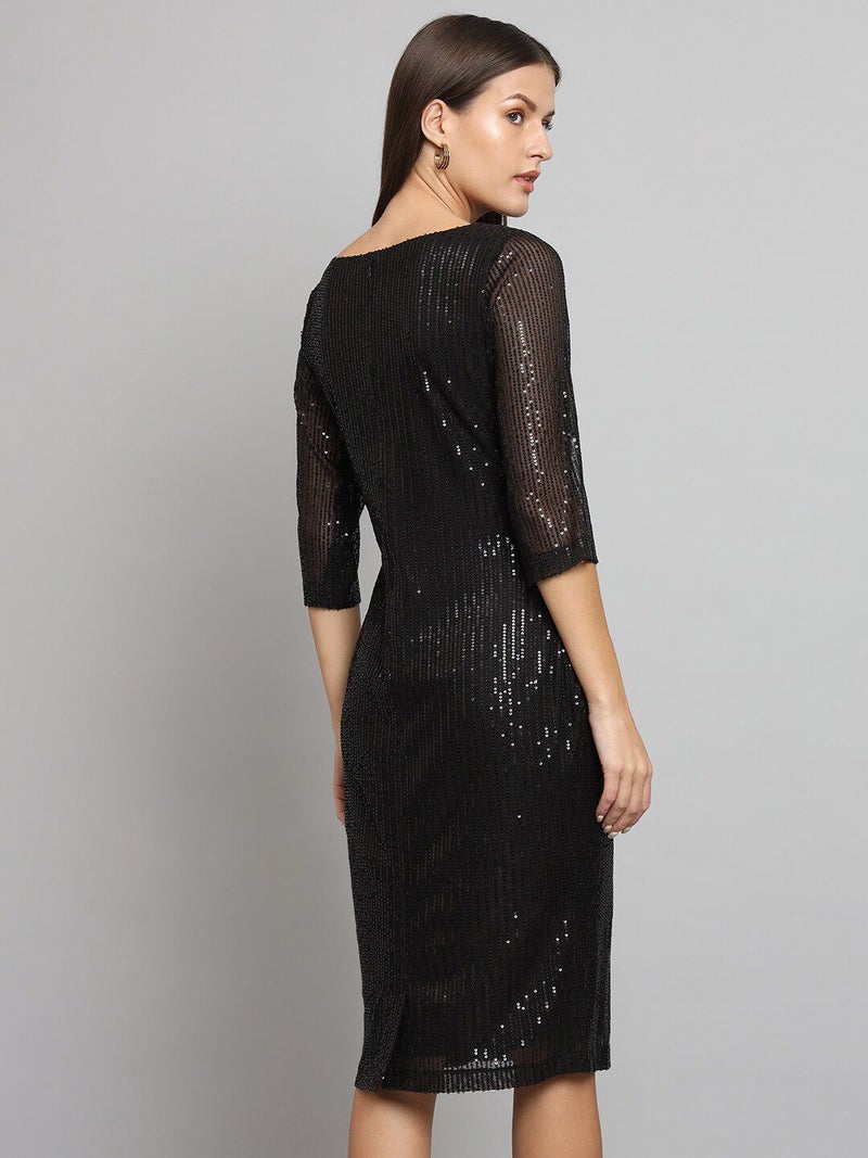 Powersutra Black Stretch Sequins Party Dress for Women - Image 5