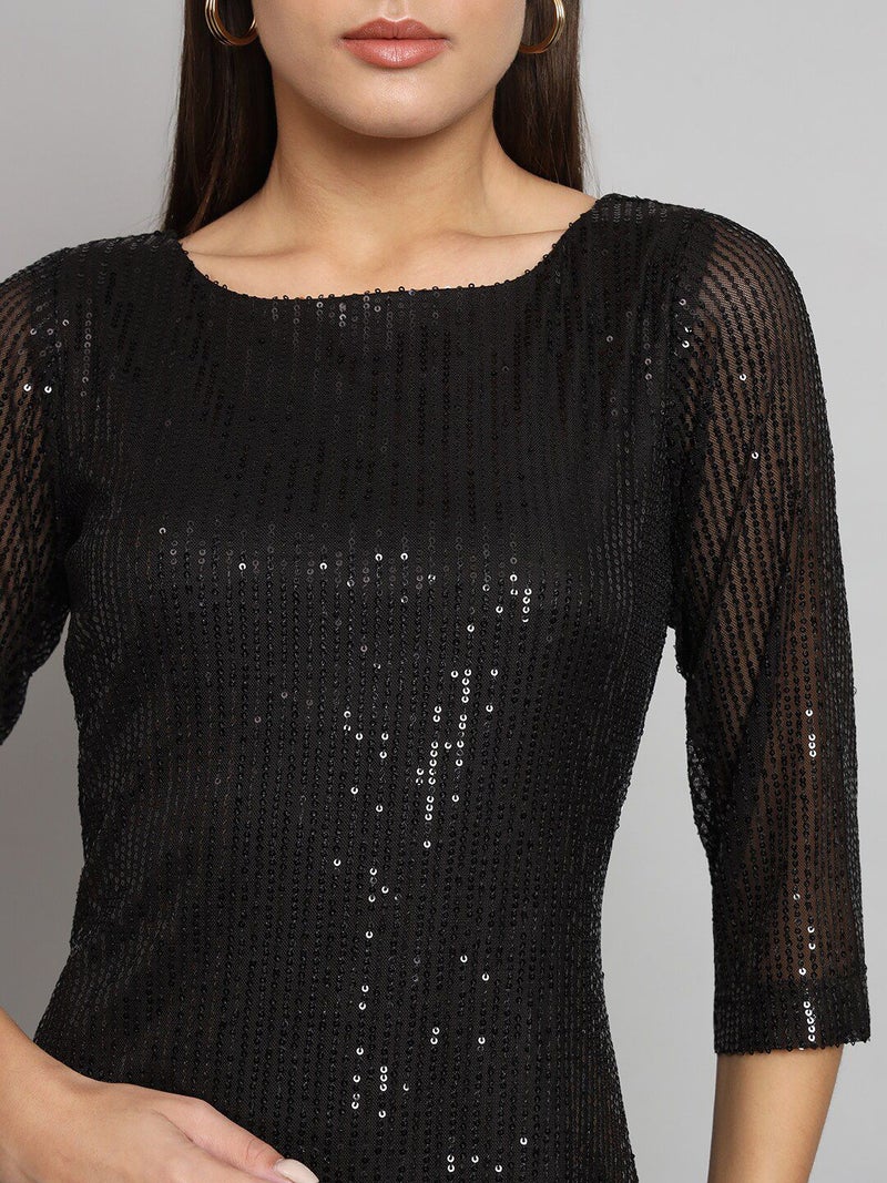 Powersutra Black Stretch Sequins Party Dress for Women - Image 2
