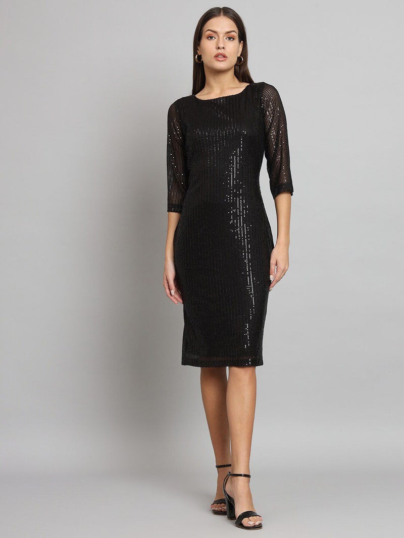 Powersutra Black Stretch Sequins Party Dress for Women - Image 4