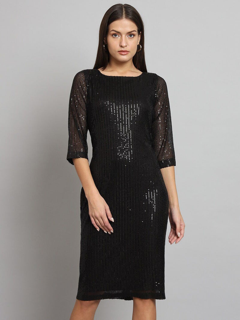 Powersutra Black Stretch Sequins Party Dress for Women - Image 1