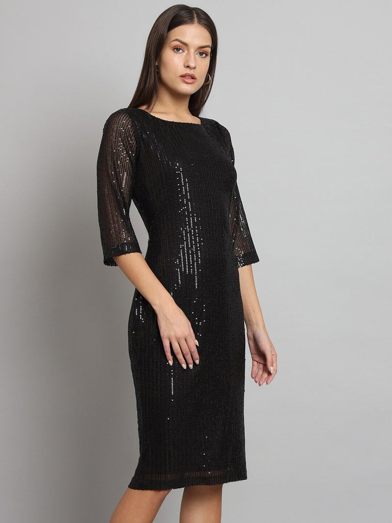 Powersutra Black Stretch Sequins Party Dress for Women - Image 3