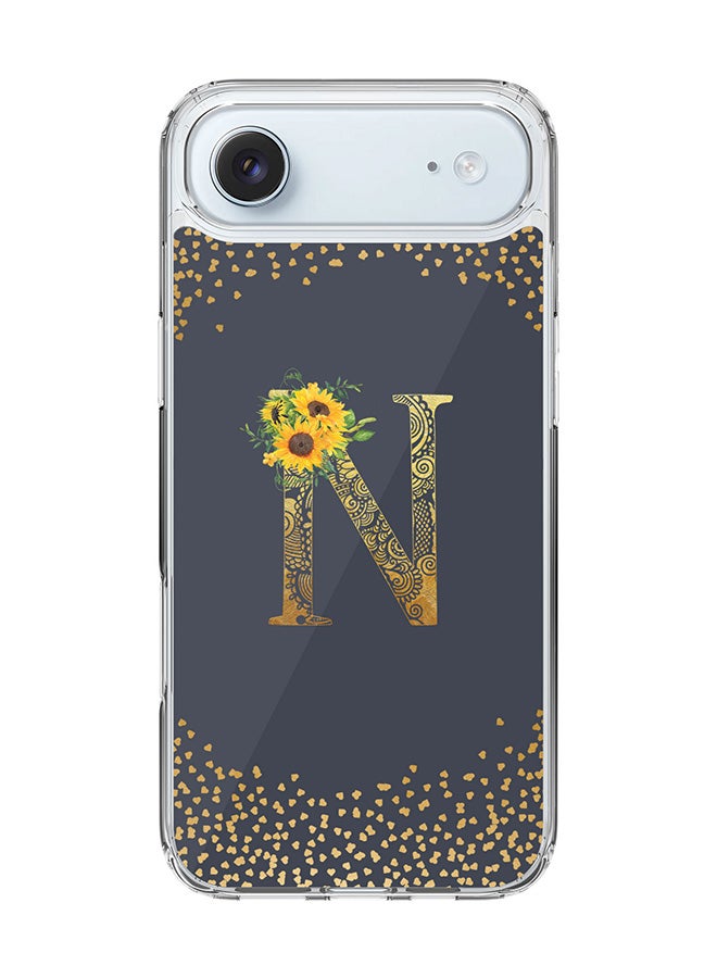 Stylizedd Classic Clear MagSafe Case for iPhone 17 Air , Hybrid Soft Case Flexible Edges Anti Drop TPU PC Gel Thin Transparent Cover [ Designed for iPhone 17 Air ] - Custom Monogram Initial Letter Floral Pattern Alphabet - N  (Grey )