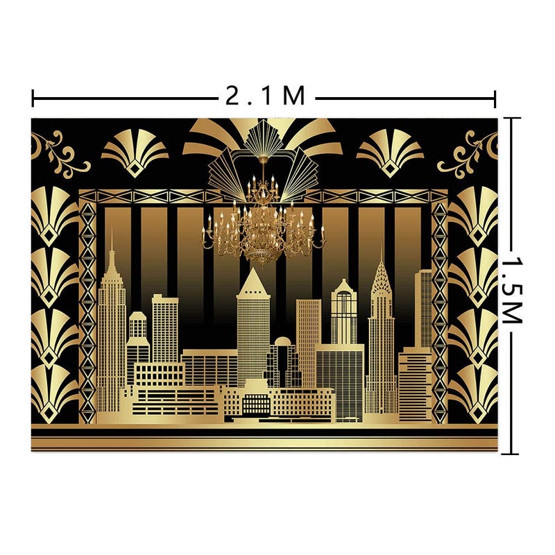 Qian 7x5ft The Great Gatsby Photography Backdrop Roaring 20's 20s Themed Backdrop Vintage Dance Black Gold Art Event Decoration Birthday Wedding Party Decoration Photo Background Booth Banner Supplies - Image 5