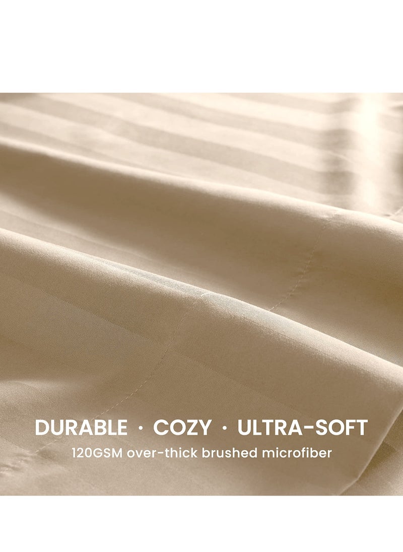 Generic - 3 Piece Luxury Cream Striped Bed Sheet Set with 1 Flat Sheet and 2 Pillowcases for Hotel and Home Crafted from Ultra Soft and Breathable Cotton for Year-Round Comfort, (King Size) - Image 1