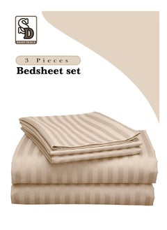 Generic 3 Piece Luxury Cream Striped Bed Sheet Set with 1 Flat Sheet and 2 Pillowcases for Hotel and Home Crafted from Ultra Soft and Breathable Cotton for Year-Round Comfort, (King Size)  - Image 1