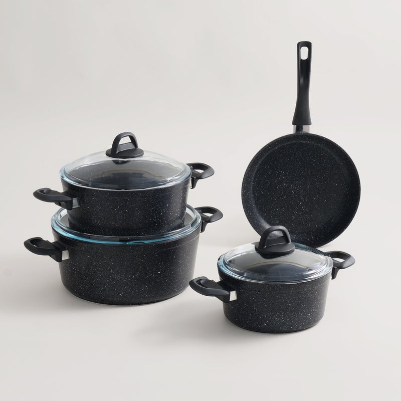 ألبرتو طقم قدور 7 قطع ألومنيوم، أسود - Image 1