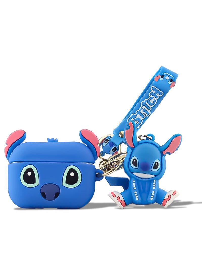 Case Soft Silicone Shockproof Cover for Apple Airpods Pro 2 New 3D Cute Cartoon Creative Fun Case Skin with Keychain Design Charging Case (Stitch blue 2)