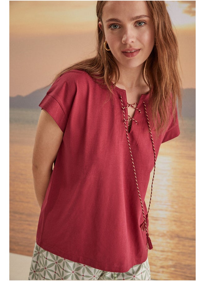 women'secret Cotton t-shirt with crossed cord neckline  - Image 2