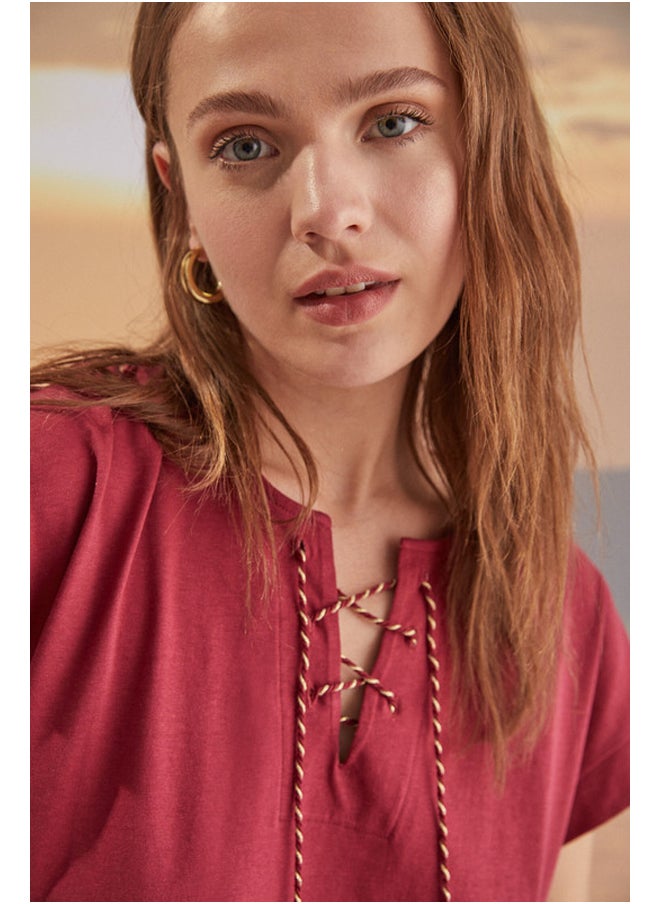women'secret Cotton t-shirt with crossed cord neckline  - Image 4