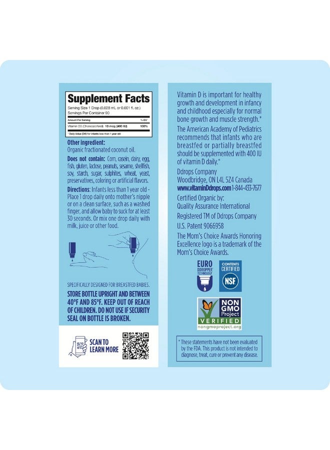Ddrops Baby 400 IU, Vitamin D, 90 Drops 2.5mL (0.08 Fl. Oz (Pack of 1)) - Image 3