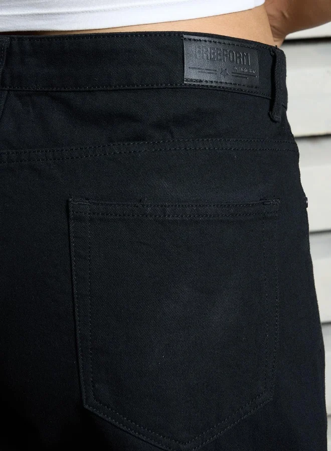 HIGH STAR Women's Black 100% Cotton Bleached Cropped Length Cargo Relaxed Shorts