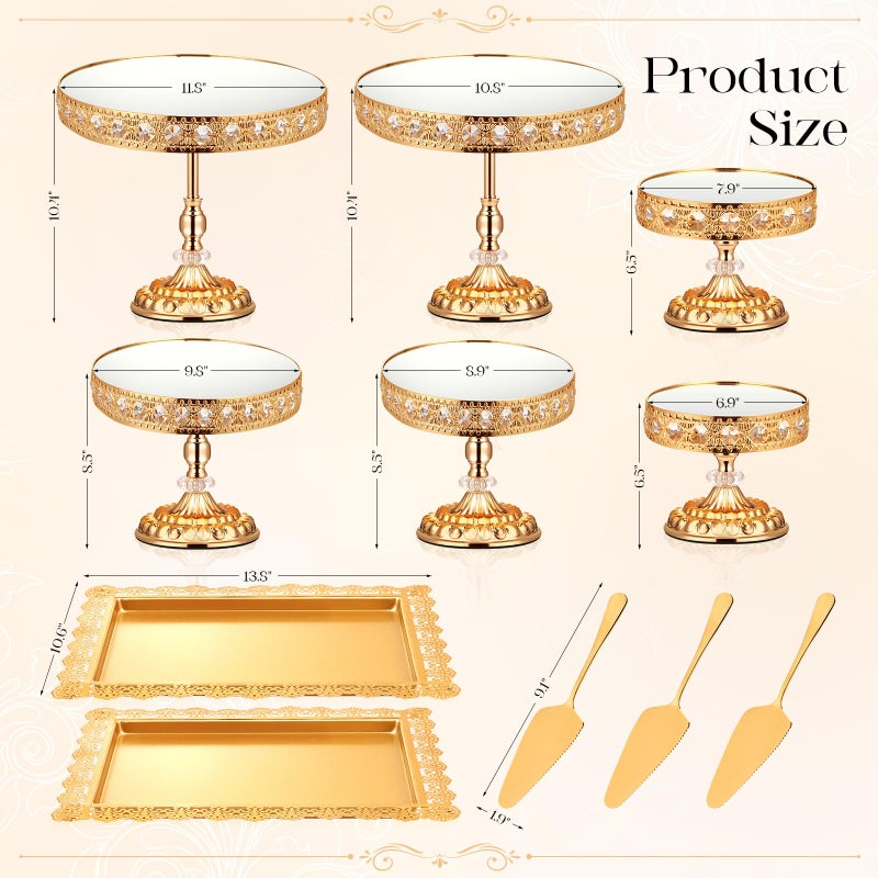 LEIFEOSH 12-Piece Gold Cake Stand Set, Vintage Cake Stand with Crystal Edge and Cupcake Display Tray, Dessert Table Display Set for Wedding Party, Baby Shower, Anniversary Celebration - Image 2
