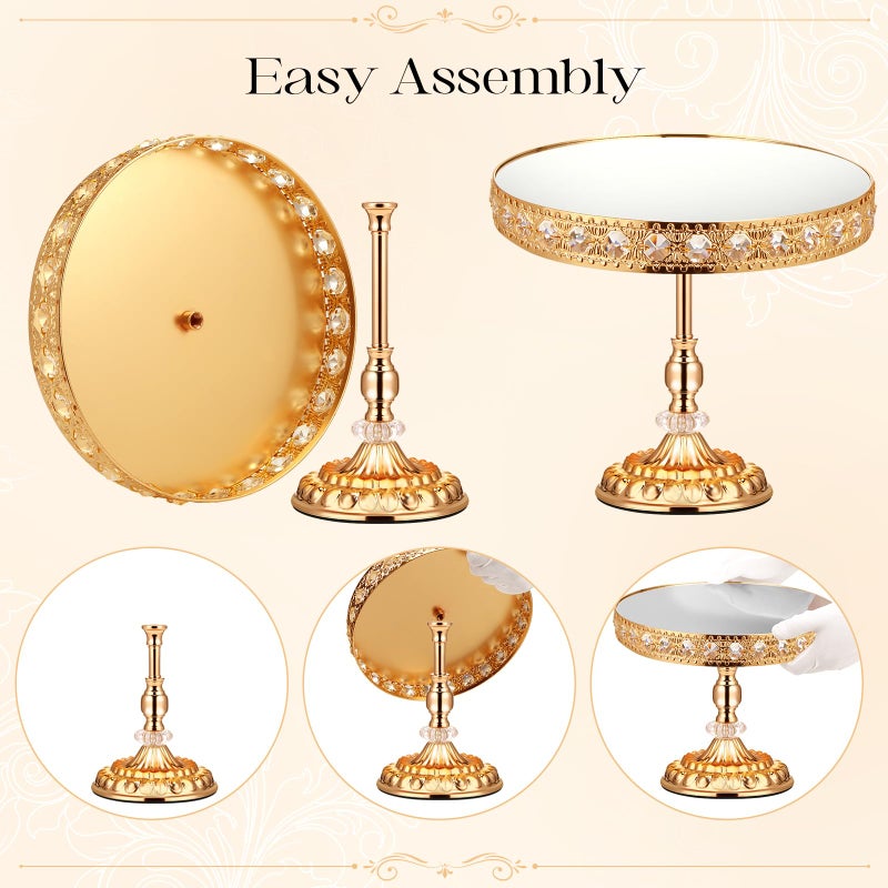 LEIFEOSH 12-Piece Gold Cake Stand Set, Vintage Cake Stand with Crystal Edge and Cupcake Display Tray, Dessert Table Display Set for Wedding Party, Baby Shower, Anniversary Celebration - Image 3